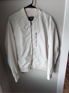H&M Men's Off-White Bomber Jacket with Zip Chest Pocket like new condition